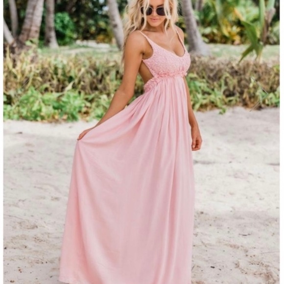 chinese dress ladies Pink Maxi Dress With Crochet Trim main image 1